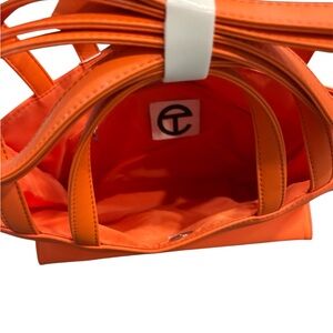 Telfar Orange Medium Tote Bag with Open Top Design